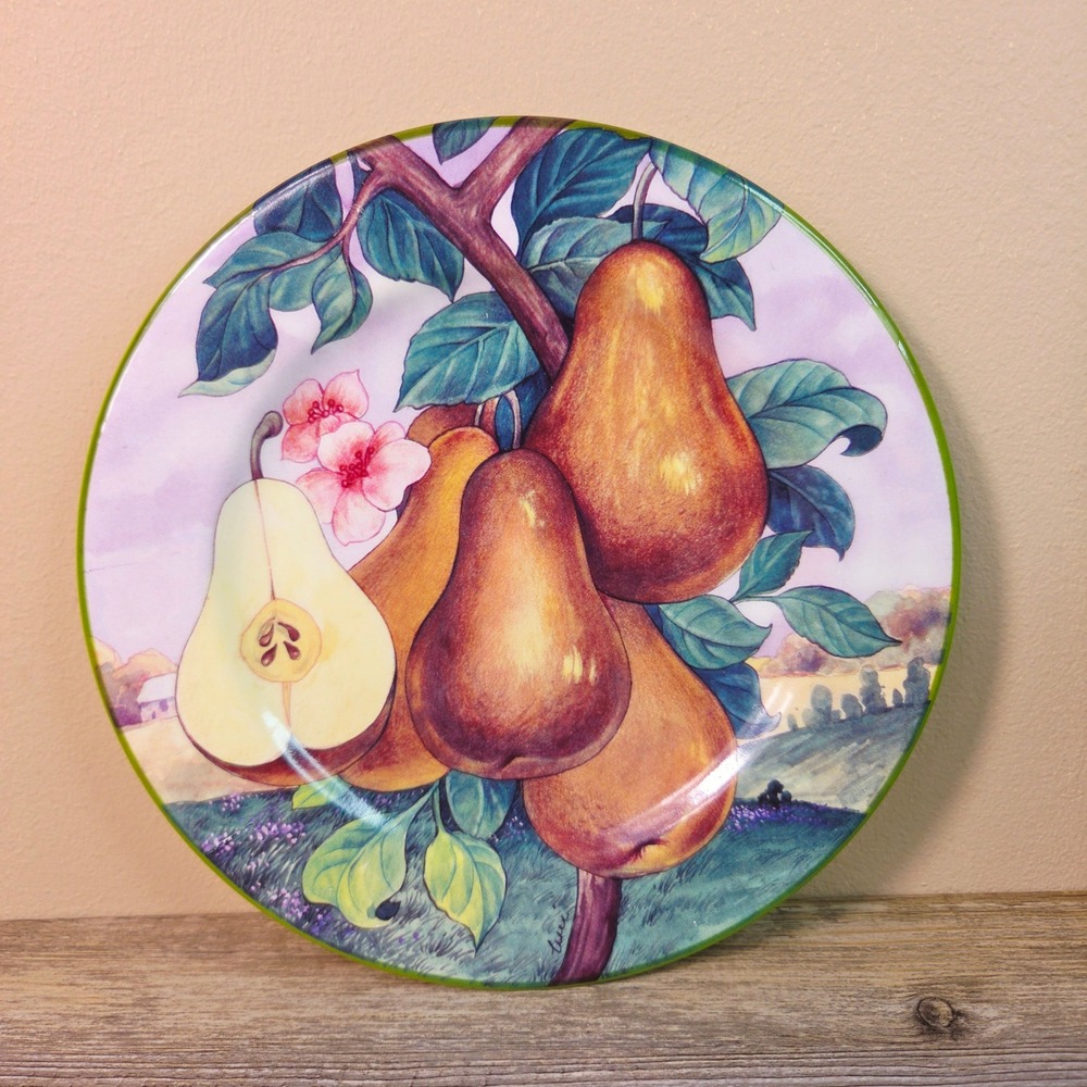 Villa DEste Italy Pear Decorative Plate Hand Decorated Fruit 8 inch Wall Decor